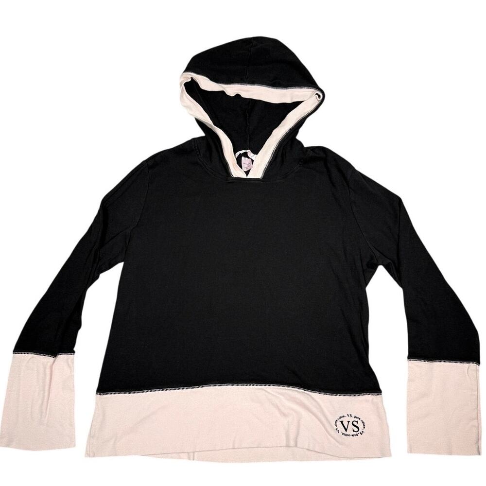 Y2K Victoria's Secret Womens Size M Black Pink Pullover Hoodie